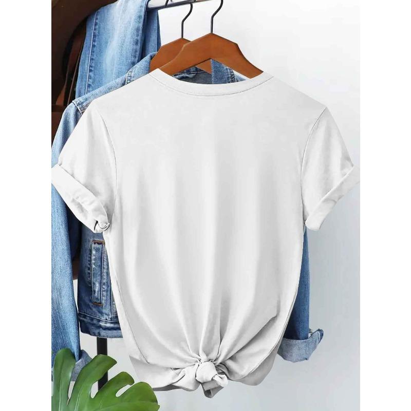 European Size Summer Hand-Painted Floral Printed Round Neck Short Sleeve T-Shirt