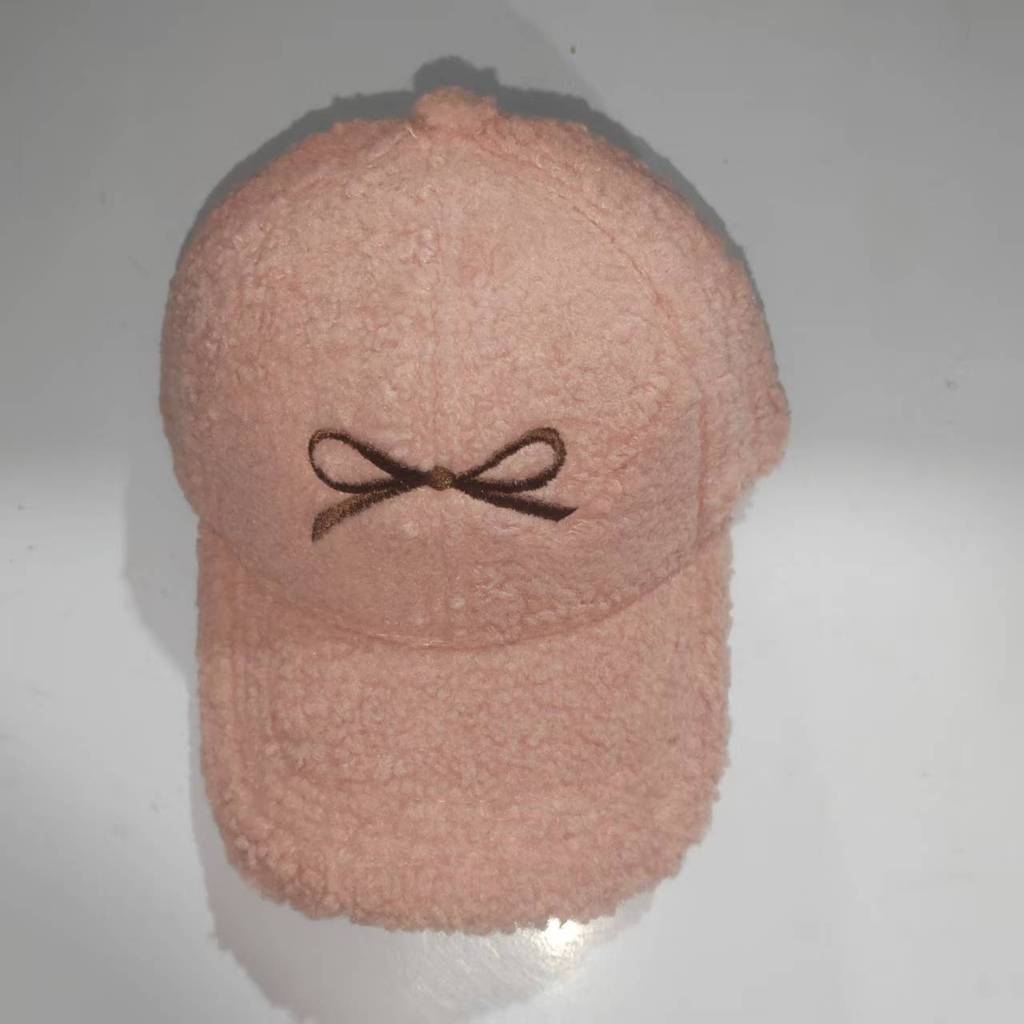 Winter Plush Baseball Cap With Embroidered Butterfly Bow Design For Wear Daily