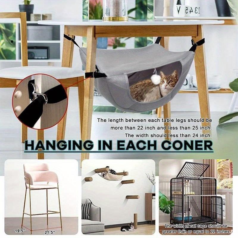 Breathable Mesh Cat Hammock Bed Hanging Cave Bed for Cage Table Wall Mount Adjustable Cat Hammock Sleeping Nest for Indoor Use