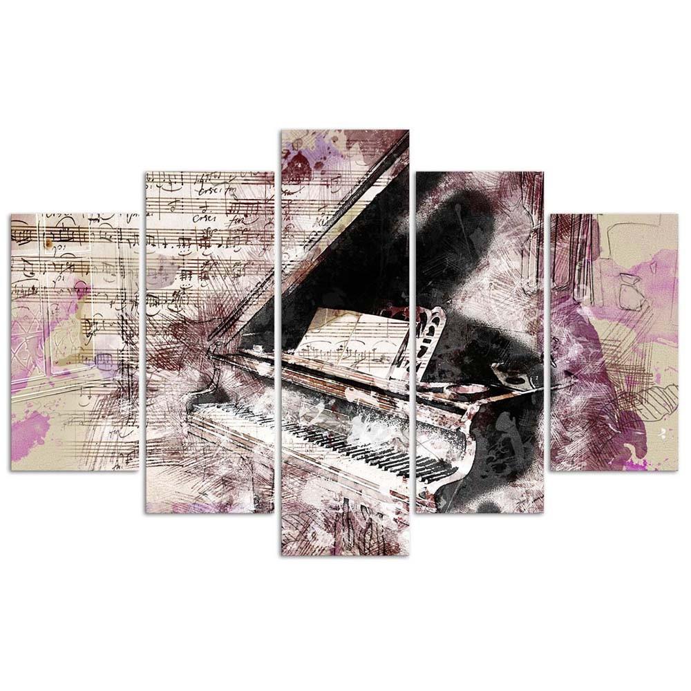 Obraz na plátně z pěti kusů Piano Abstract Purple Vintage