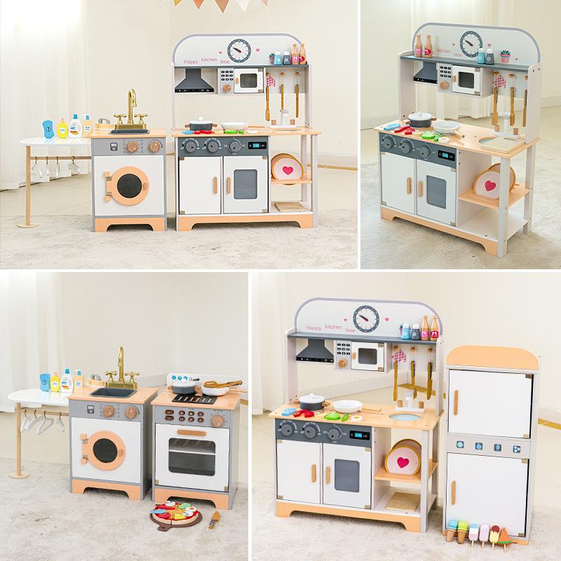 Children's Nordic Style Wooden Play Kitchen Set with Fridge and Oven