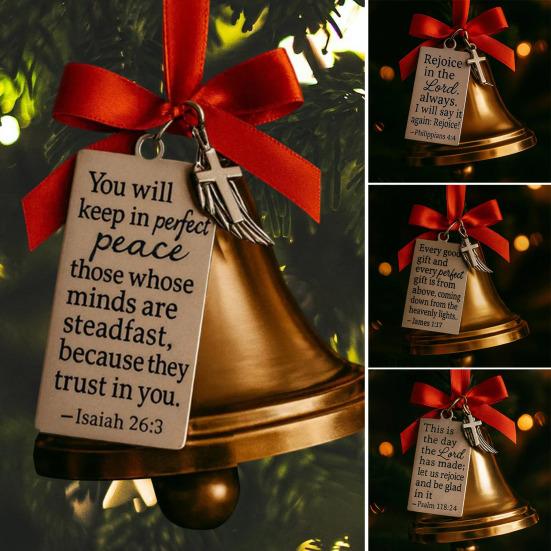 Bible Verses Scripture Christmas Bell Ornament Metal Golden Bell Christmas Tree Decoration Inspirational Bible Verse Bell Religious Ornament