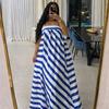European and American Women's Clothing Summer New African Casual Style Blue and White Striped Loose Dress Fresh and Comfortable
