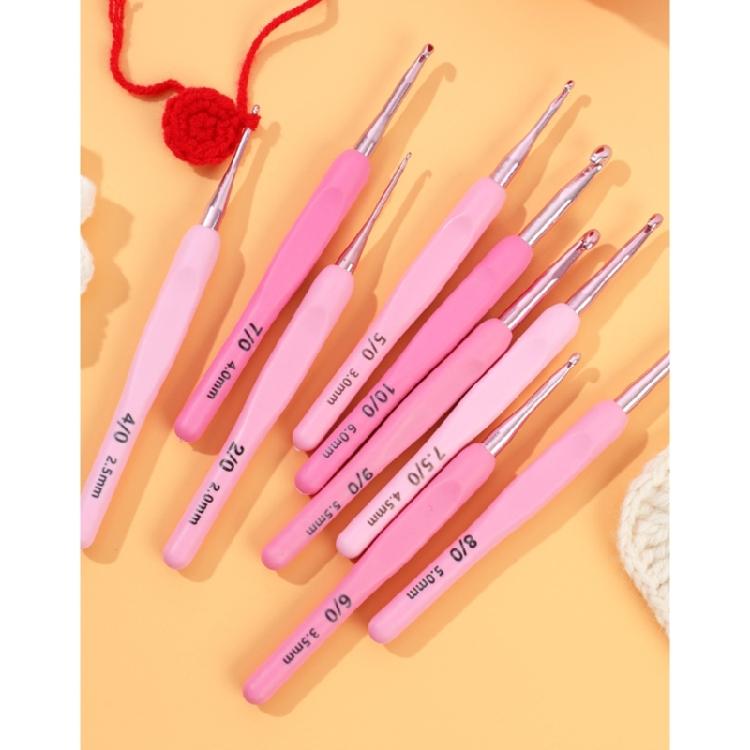 9Pcs Aluminum Crochet Hook with Soft Ergonomic Handle 2.0mm-6mm Includes Case And Knitting Accessories For Beginner