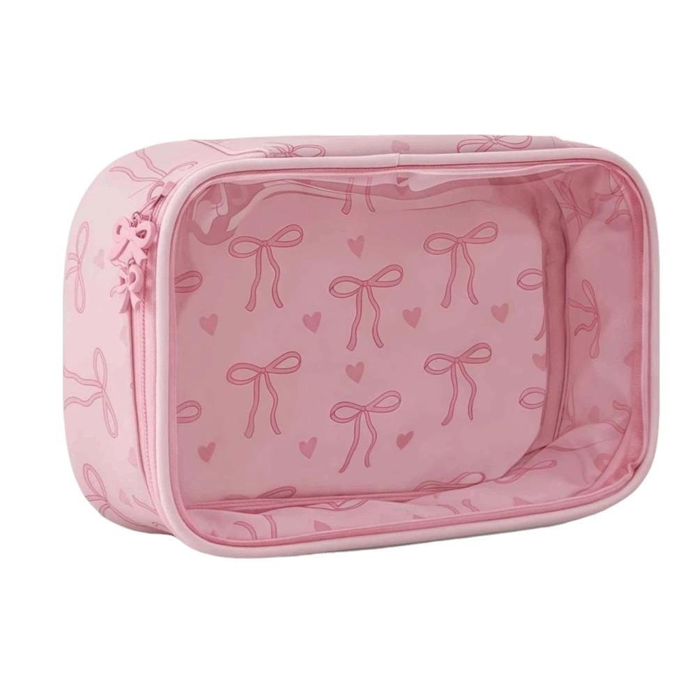 

Clutch Pouch Transparent Makeup Bag Large Capacity Waterproof Clear PVC Handbag PU Leather Pink Bow Swimming Small Bag Travel