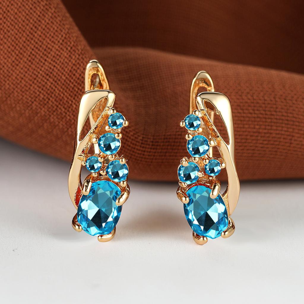 Multicolor Zircon Rainbow Stone Female Luxury Crystal Hoop Earrings Vintage Gold Color Bride Wedding Jewelry for Women
