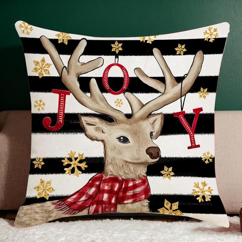 Christmas Reindeer Pillow Cover Christmas Throw Pillow Cover Cushion Soft Case Seasonal Decor Elk Snowman Christmas Tree Pillow