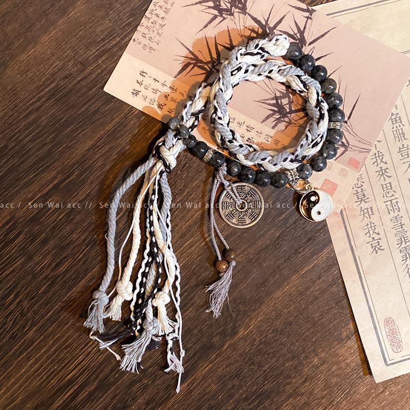 Новый Китайский Двойной Тайцзи Горный Призрак Денежная Веревка Браслет Мужской Женский Плетение Нишевый Дизайн Браслет для Пары Аксессуары
