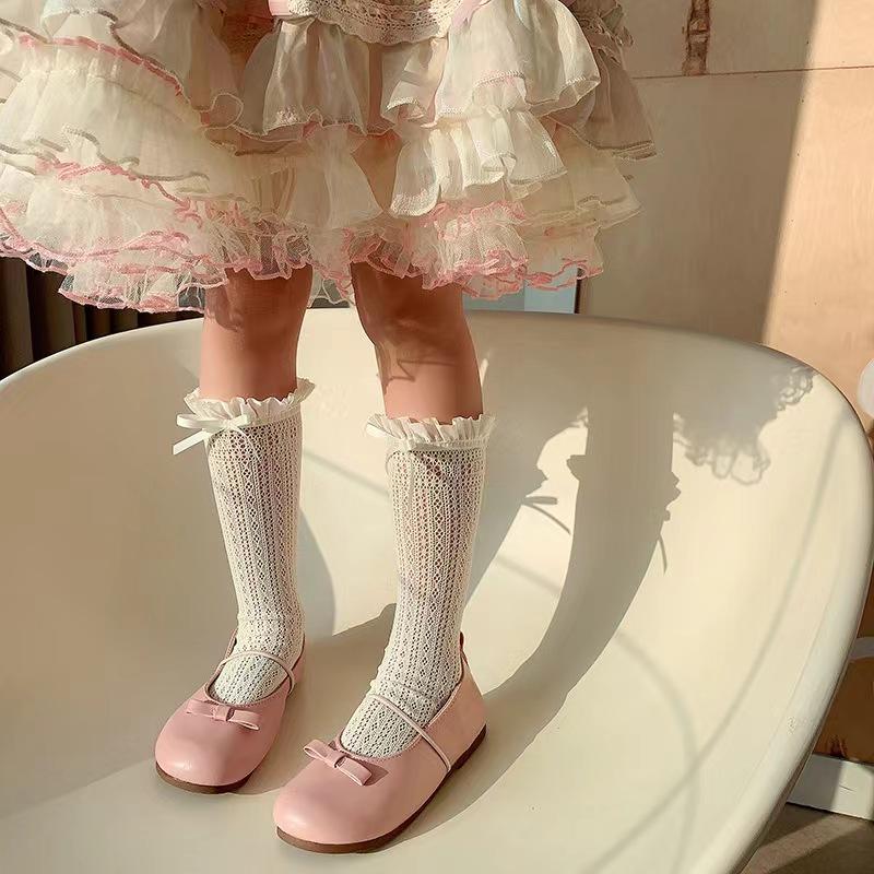 Mädchen Lange Spitze Kniestrümpfe Süße Schleife Jacquardmuster Netzsocke Baby Mädchen Ballett Fischnetz Rüschensocken Lolita Leggings