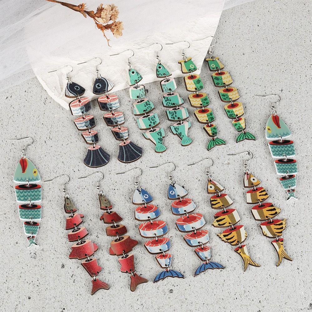 5Pairs Multi Segment Salmon Fish Earrings Hook Piercing Beach Drop Earrings  Party