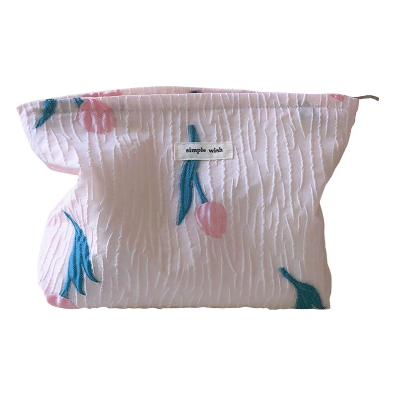 

204 Large Canvas Makeup Cosmetic Bag Travel Organizer Flower Pattern Toiletry Container Travel Bag Pink Tulip
