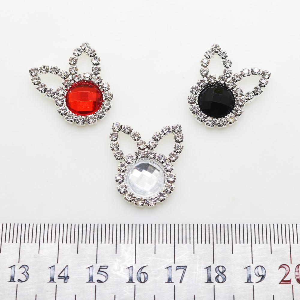 LKERAN 10Pcs Rabbit Acrylic Rhinestone Buttons Embellihment Ribbon for wedding supply Gift Weap Hairbow Center Decorative Button