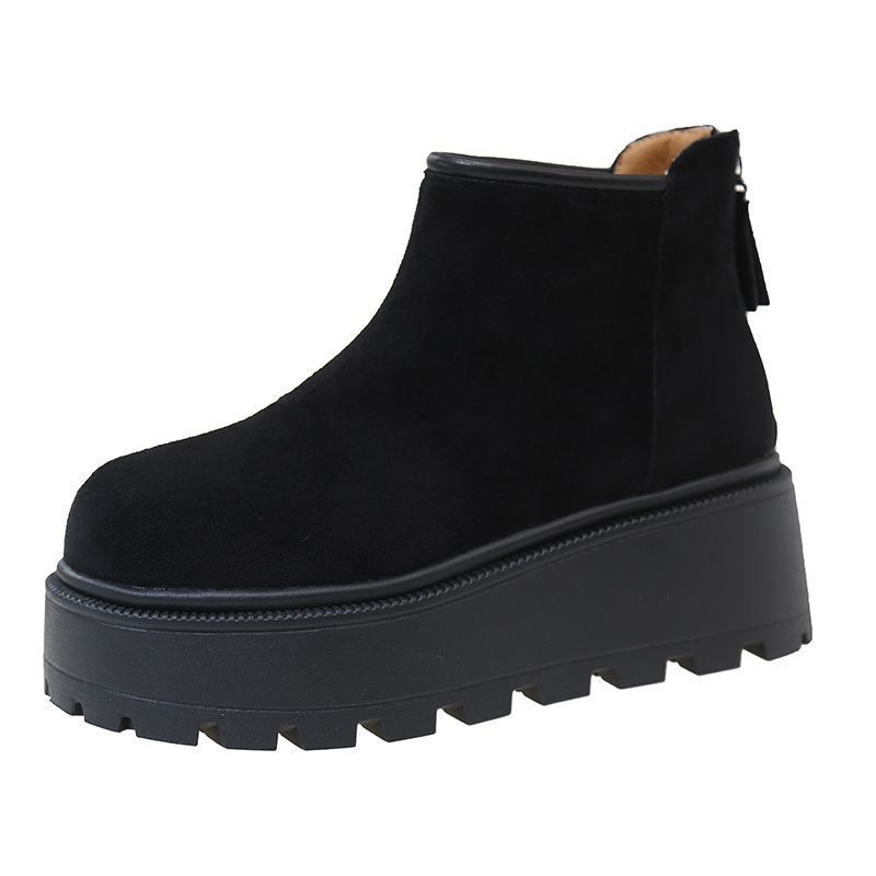 

Thick-soled heightening snow boots women s velvet leather short boots 2025 new winter thickened warm Northeast cotton shoes 35 чёрный