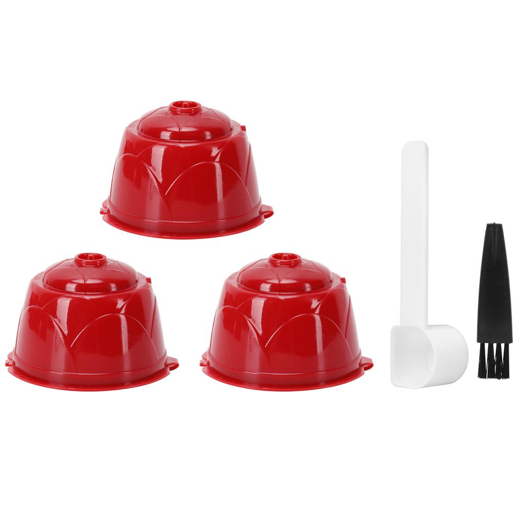 Reusable Coffee Capsule Filter Spoon Brush Kit Fit for DOLCE GUSTO Coffee Machine(Red 3 Capsules1