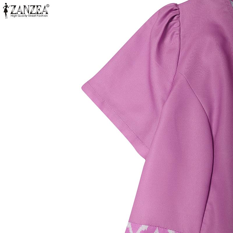 ZANZEA Women Casual Round Neck Summer Short Sleeve Print Dress