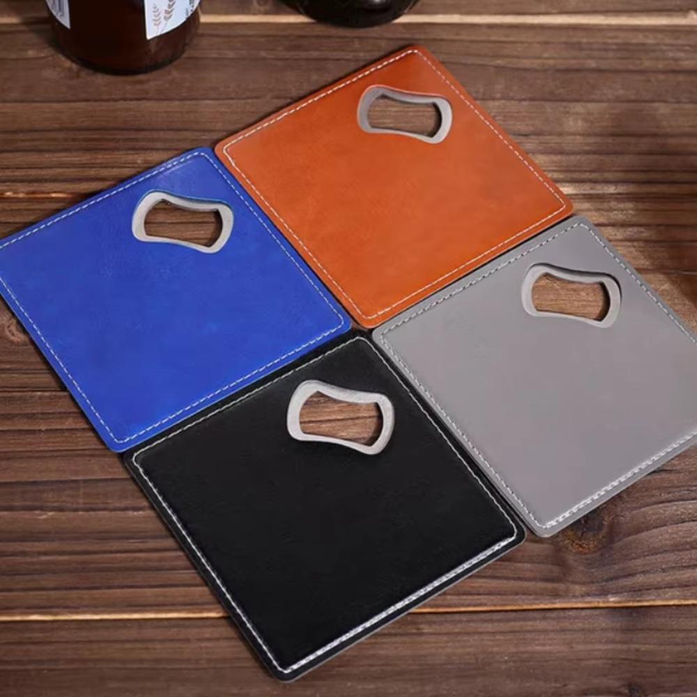 Square Coasters PU Leather Bottle Opener Multifunctional Cup Mat  Party