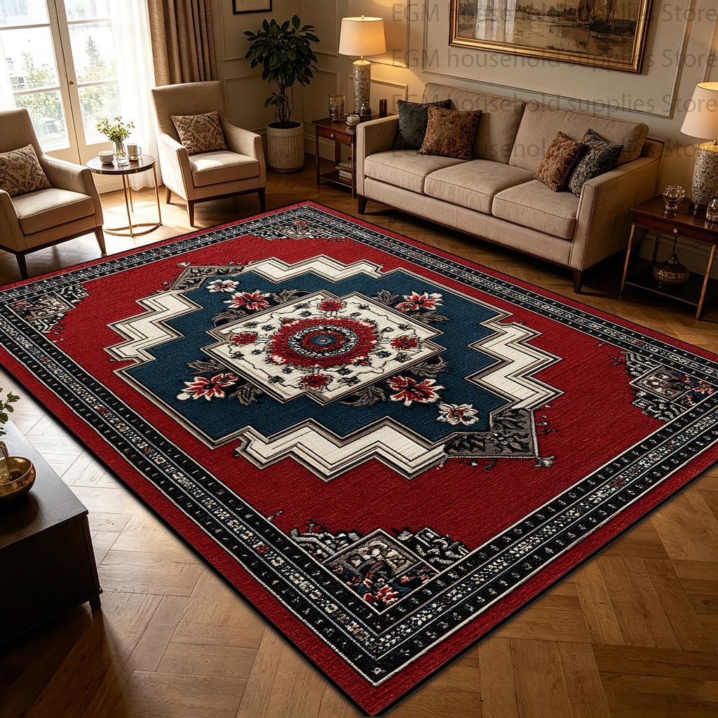 Red Blue Vintage Persian Floral Medallion Carpet Living Room Table Large Rug Soft Non-slip Washable Bedroom Lounge Floor Mats