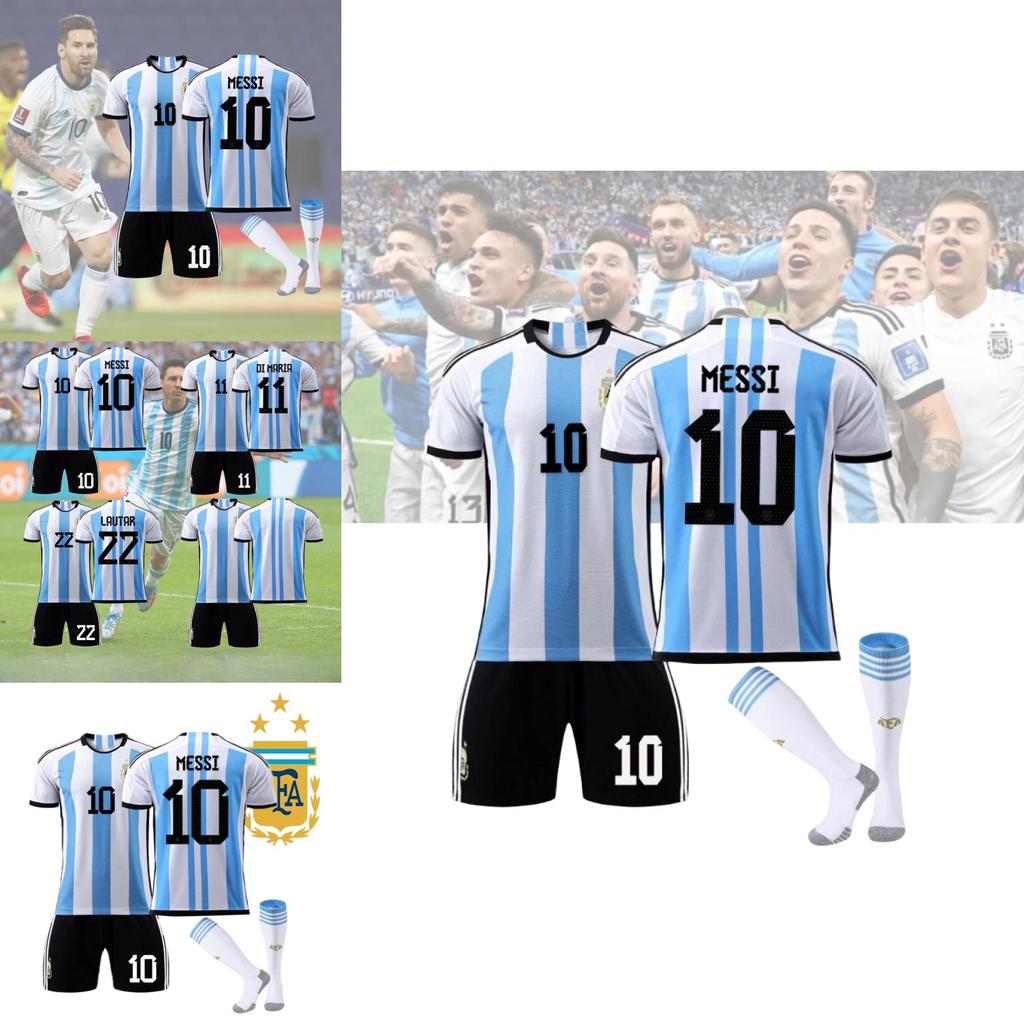 High-quality Unisex Cotton Blend Sports Socks For Kids Three Stars 2022 Argentina Home Edition 10 Number Design