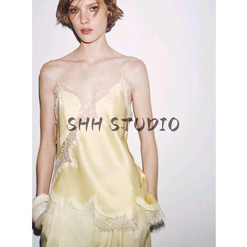 Summer New Women clothes Casual Style V-neck Asymmetric Hem Lace Decorative Underwear Style Top 5919105