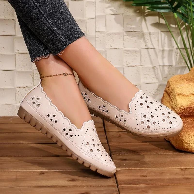 2025 Fashion Ladies Shoes Shallow Women's Flats New Casual Hollow Out Light Soft Bottom Comfortable Non-Slip Flat Low Heels