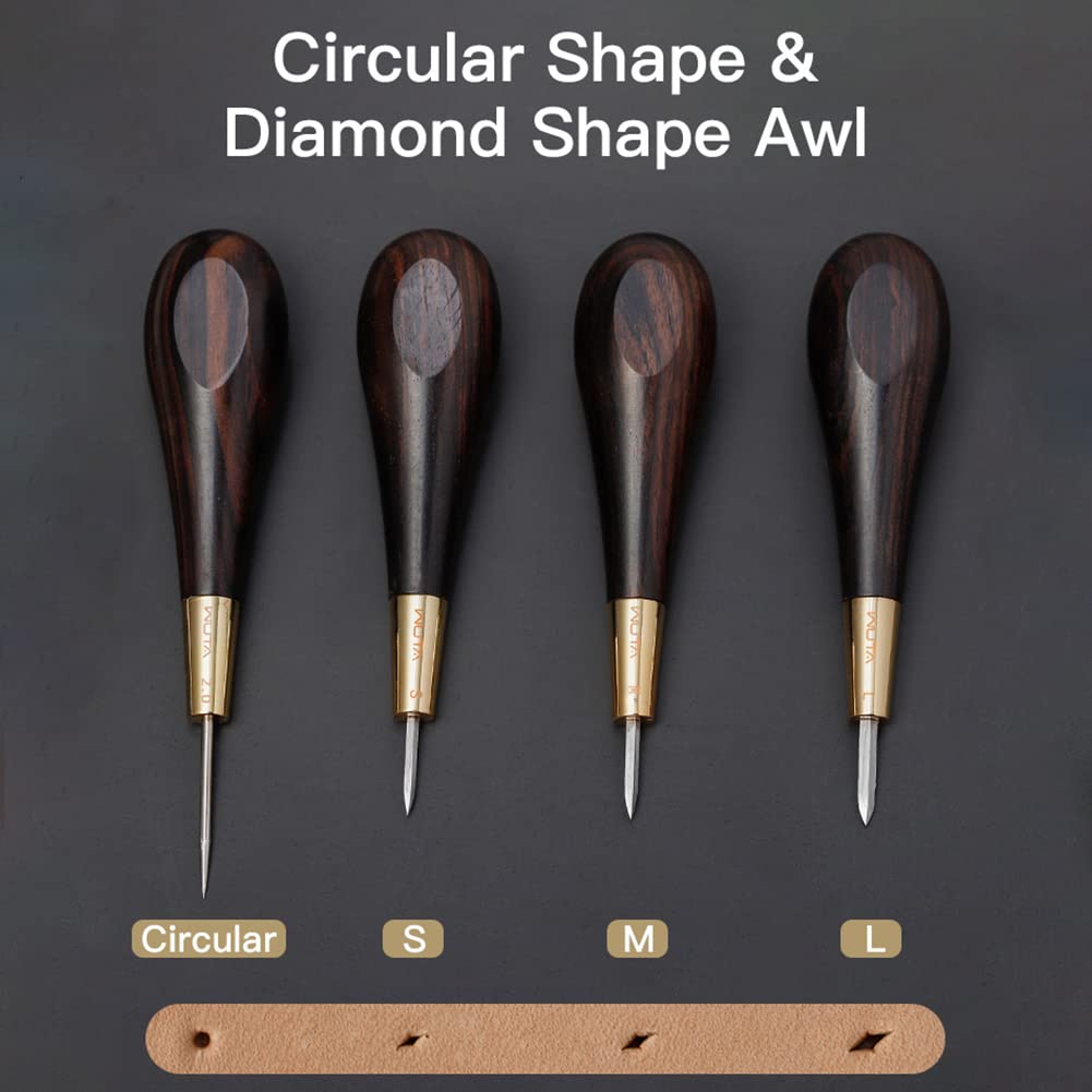 WUTA S M L 3 Sizes Diamond Shape Stitching Awl Ebony Black Wood Handle Leather Craft Sewing Awl Kit Handmade Sewing Tools DIY Stitcher 1 Set Taper, (3