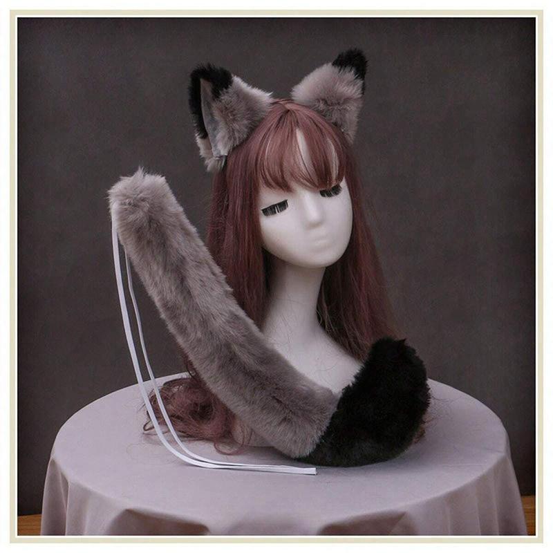 Masker Feest Pluche Kattenoren en Staart Set Schattige Anime Zoete Lolita Pluizige Vosstaart Oren Haarbanden Cosplay Accessoires Bont Rekwisiet