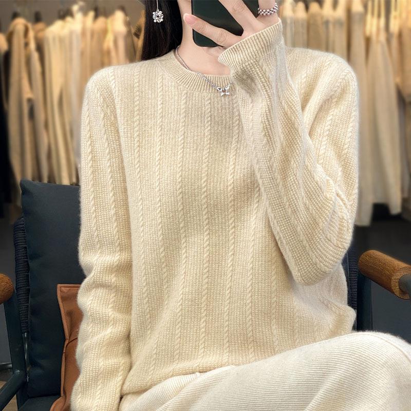

Corn Kernel Round Neck Sweater for Women In Autumn and Winter New Cashmere Knitted Base Shirt Fashionable and Versatile Long-sleeved Pullover Sweater XXL