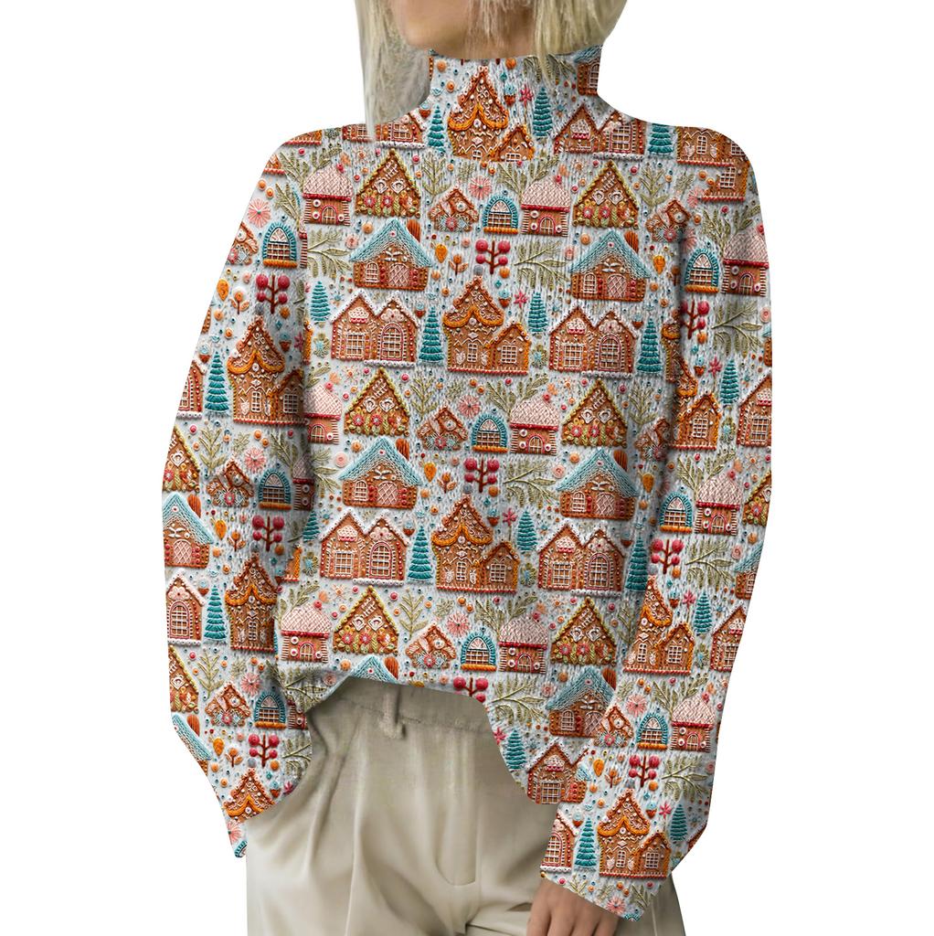 Christmas Sweatshirts For Women Knit Sweater Cute Shirt Fall Turtleneck Pullover Tops