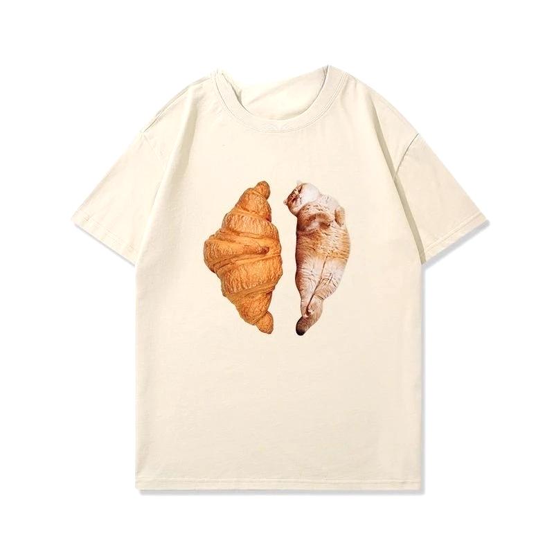 Classic Cute Cat Sandwich Meme T Shirt Women Harajuku Style Graphic Tee Fit Casual Short Sleeve Summer Top