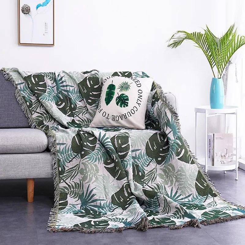 Aggcual Monstera Sofa Blanket Cover Dust Protective Cover Throw Blanket for Bed Non-slip Bedspread Nordic Decoration Carpet XT25