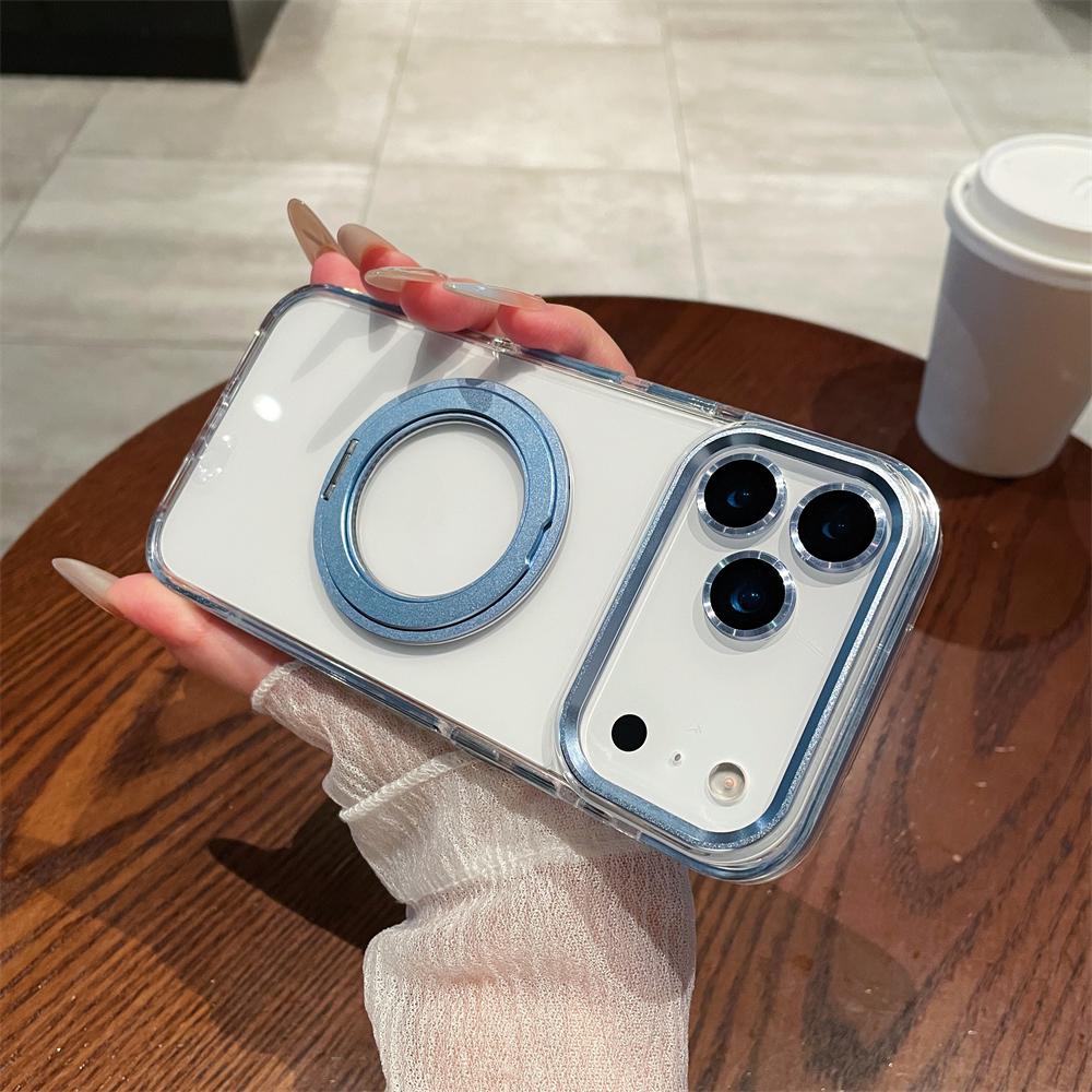 For iPhone 17 Air 16 Pro Max Transparent For Magsafe Magnetic Rotating Holder Stand Case For iPhone 12 13 14 15 Plus Frame Cover