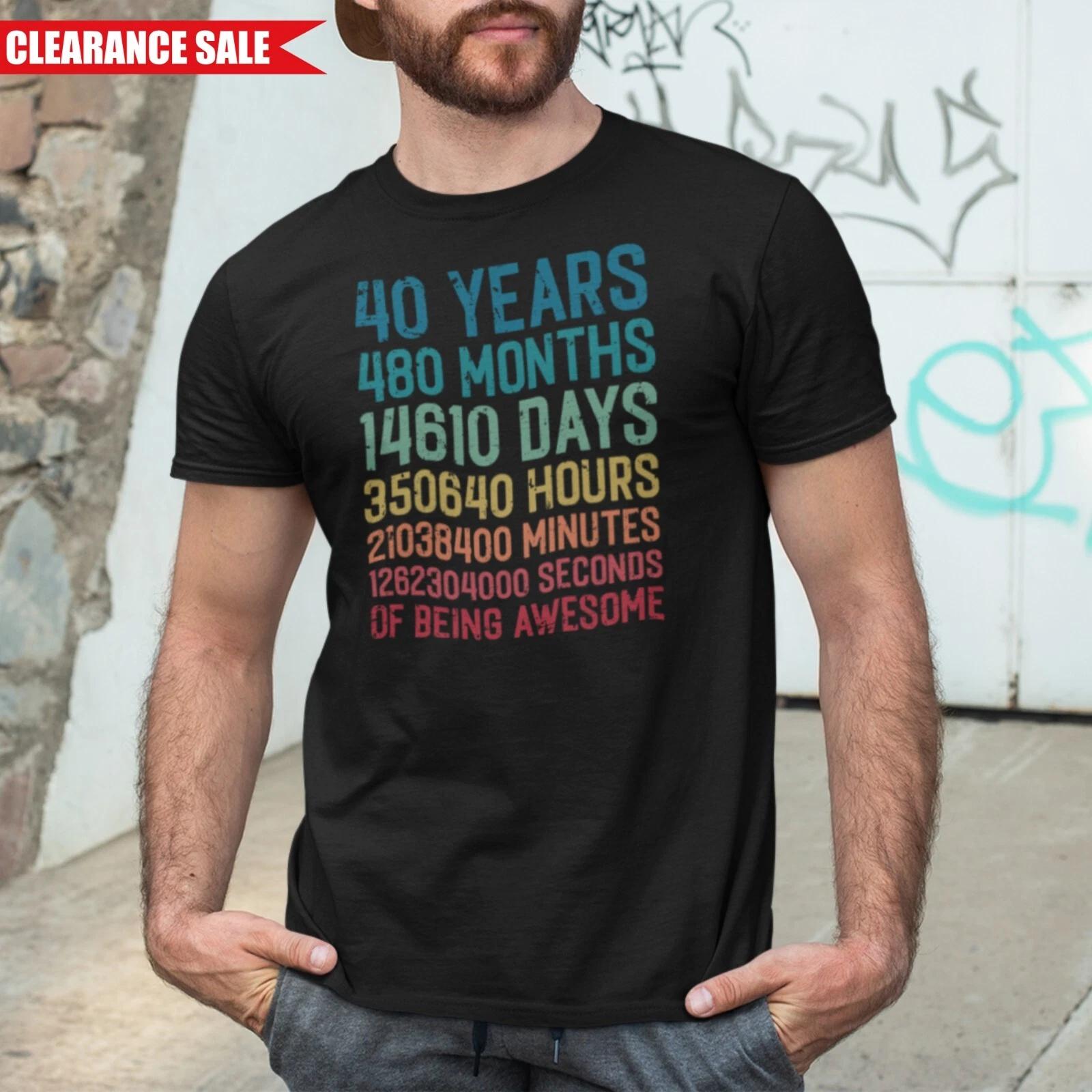 40th Birthday T-Shirt 1984 Printed 480 Months of Being Awesome Unisex Black Top S