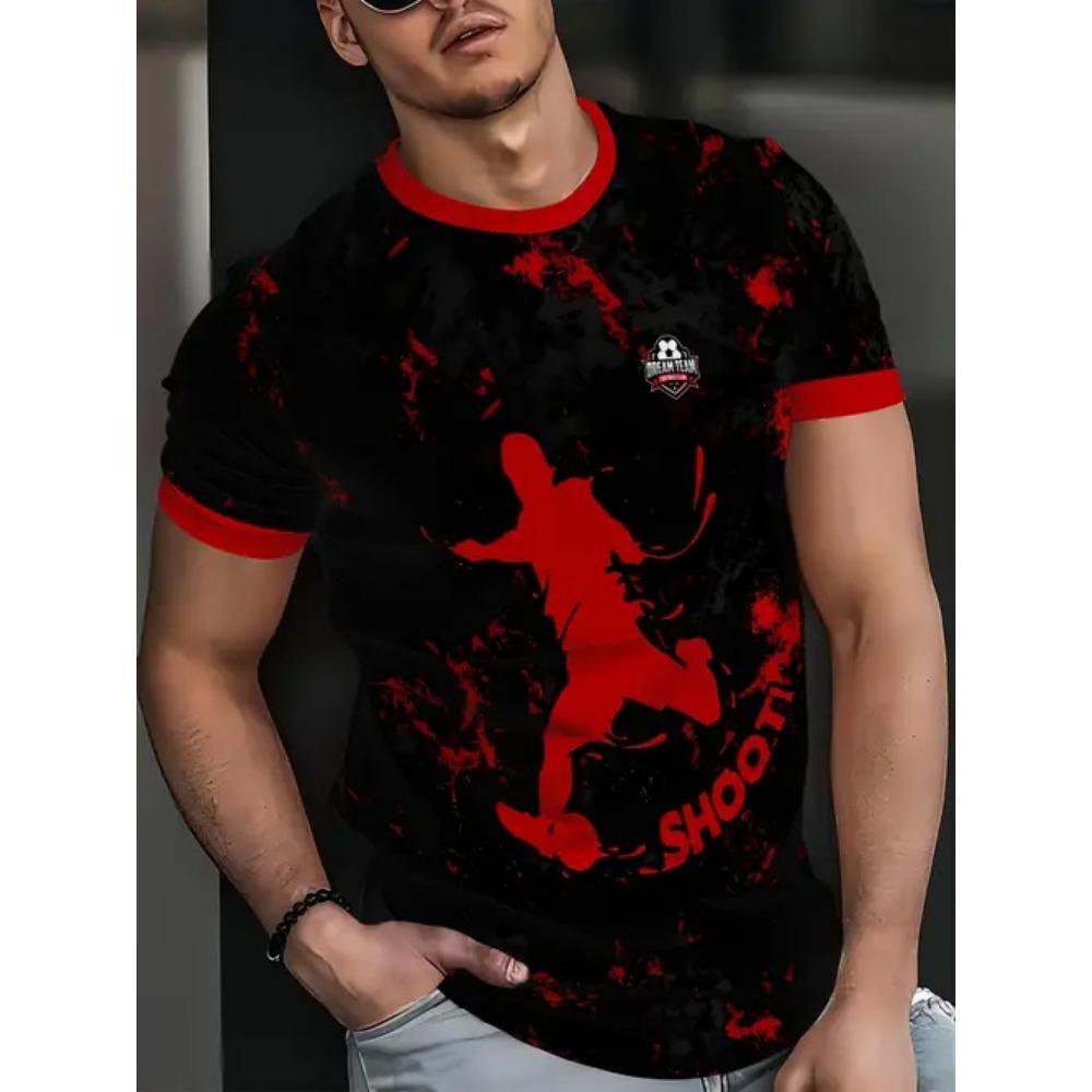 Summer Round Neck 3D Gradient Print Top Fashionable Casual Short Sleeved Men's T-shirts