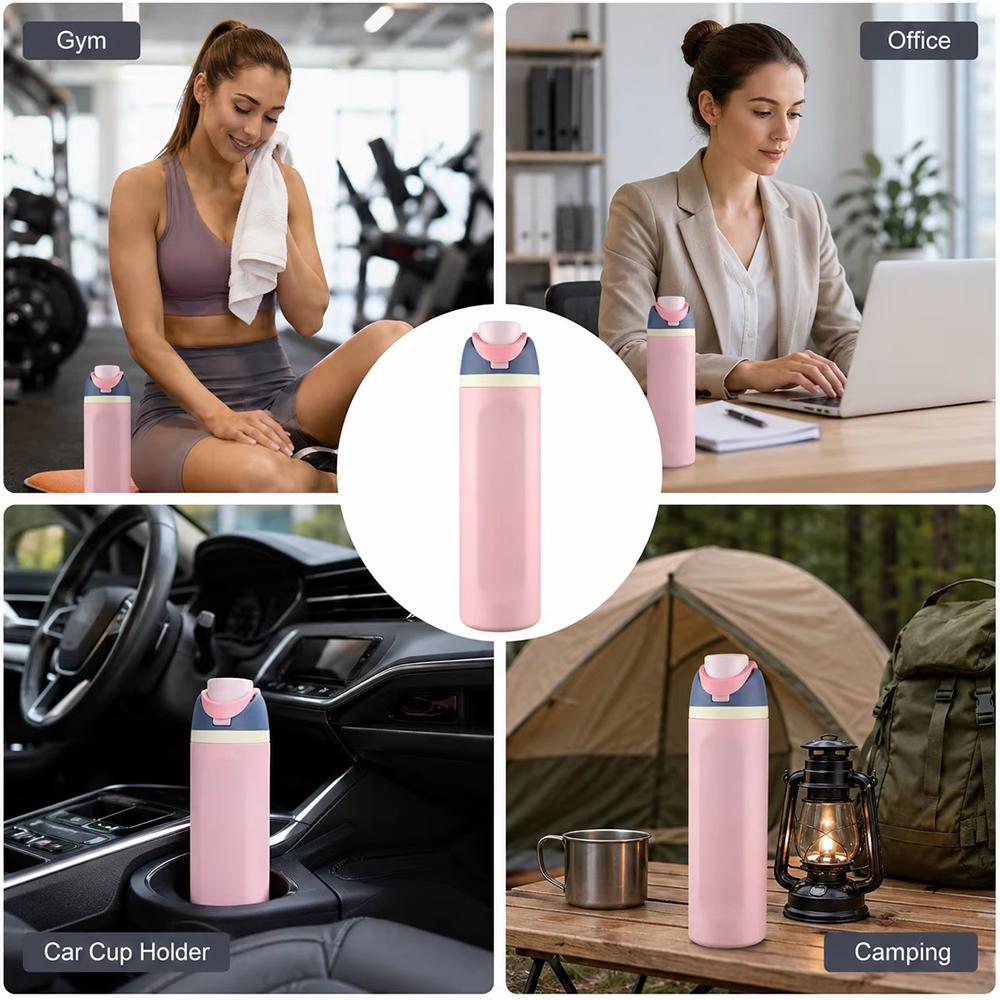 Tazza Termica Acciaio Inossidabile 304 Apertura One Touch 480/720ml, Parete Doppia Isolamento Sottovuoto Anti-perdite Borraccia con Cannuccia per Viaggio Sport Veicolo