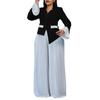Plus Size Color Block Bell Sleeve Top & Ruffled Wide Leg Pants Two-Piece Set for Women