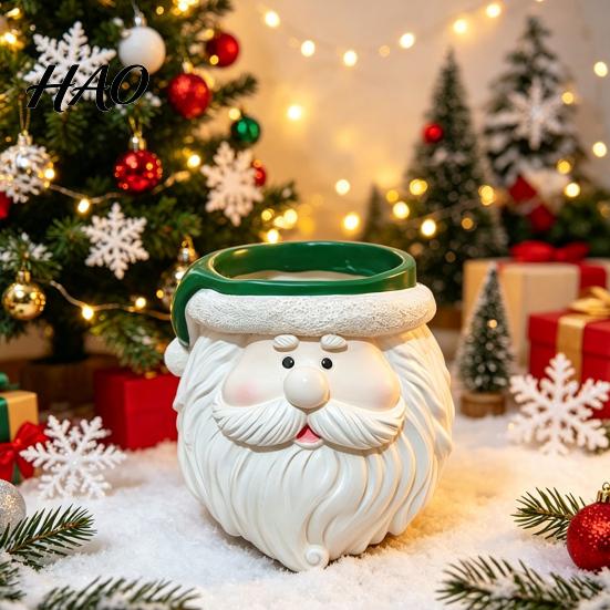 Mini Foliage Plant Container Cute Santa Claus Resin Flowerpot, Decorative Christmas Desktop Storage Organizer Planter, Hand Painted for Indoor