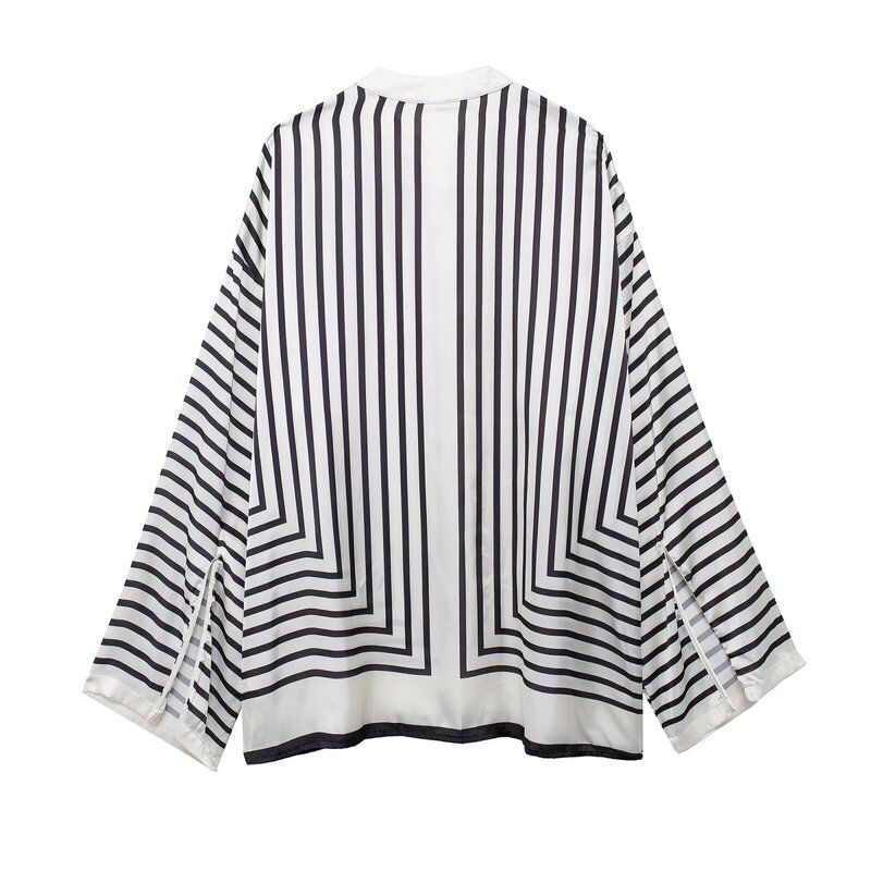 Fashion Style 2024 Autumn New Women's Clothing Stylish Geometric Stripes Loose Long Sleeves Positioning Print Shirt