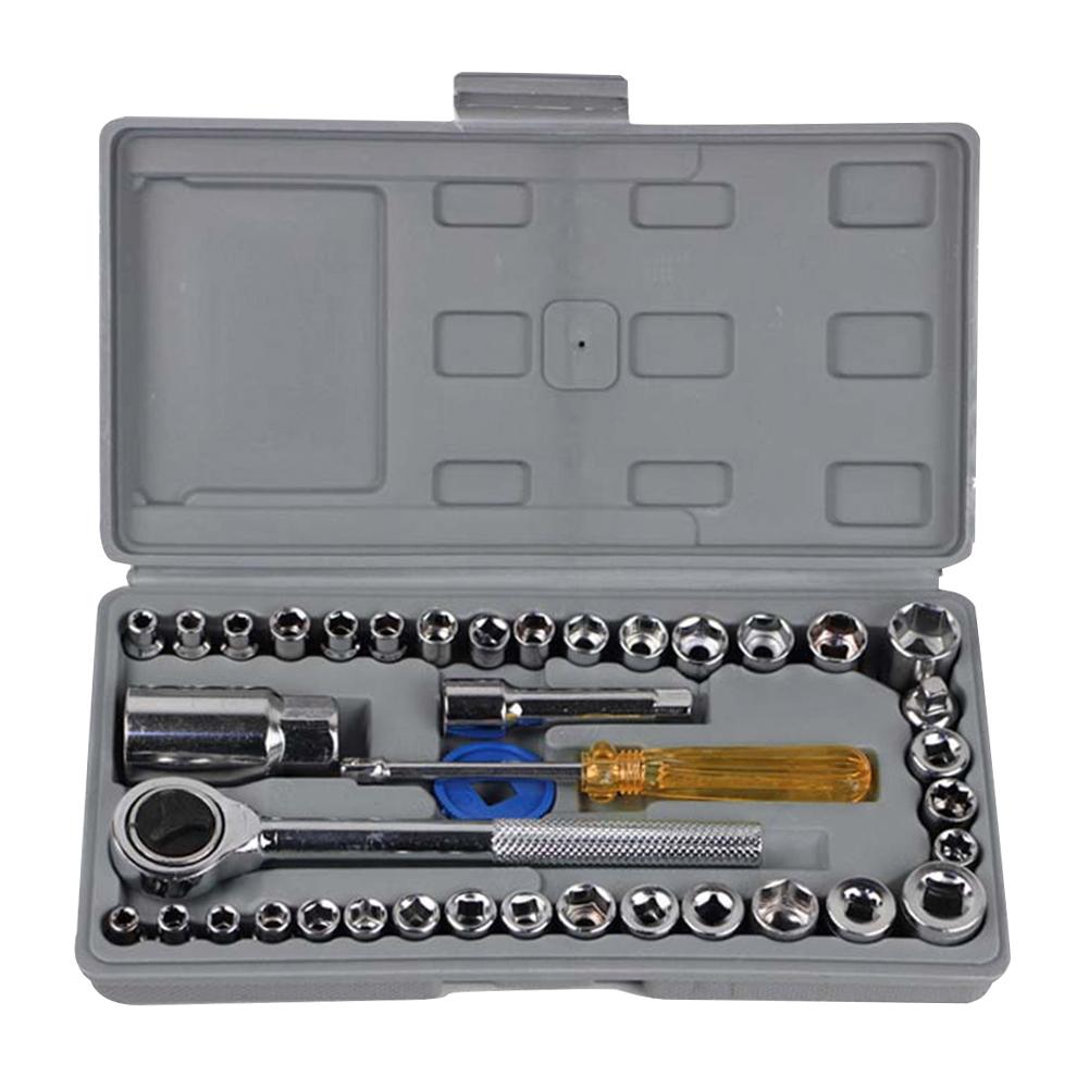 40pcs Hand Tool Sets Car Repair Tool Set Mechanical Tools Box for Home 1/4 3/8 Inch Socket Wrench Set Ratchet Screwdriver Kit