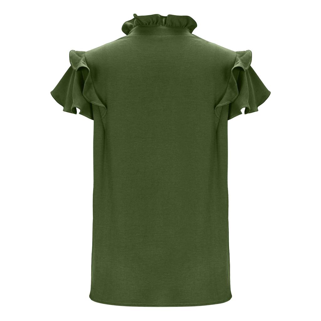 Damska casualowa bluzka z dekoltem V i dwuwarstwowymi falbankowymi rękawami