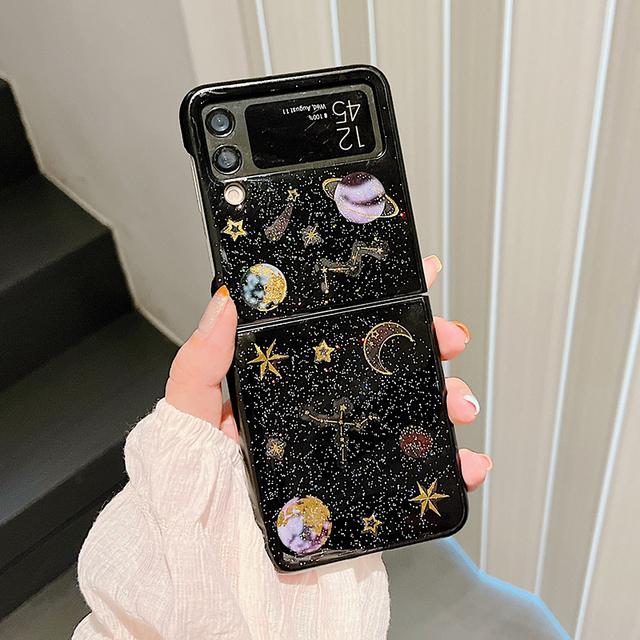 

Милый чехол для телефона с блестками и пудрой «Романтическая планета» для Samsung Galaxy Z Flip 3, задняя крышка For Samsung Z Flip 3
