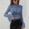 Sexy Paisley Lace Slim Flattering Outerwear Innerwear Bell Sleeve Top Women Fashion Daily Basic Office Lady Casual Slim Fit Ladies Elegant Top