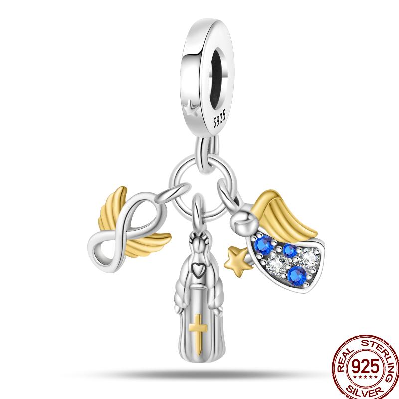 New Copper Religious Angel Cross Series Shiny Zircon Beads Suitable For 3Mm Original Bracelet Diy