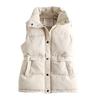 Women Winter Coat with Pockets Press Button Closure Padded Stand Collar Sleeveless Solid Color Outdoor Leisure Sports Down Waistcoat