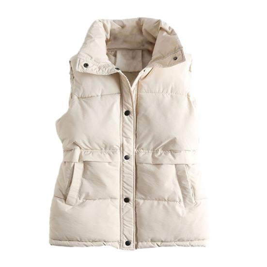 Women Winter Coat with Pockets Press Button Closure Padded Stand Collar Sleeveless Solid Color Outdoor Leisure Sports Down Waistcoat