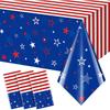 3Pcs Patriotic Tablecloths for 4th of July Decorations,Red White Blue Star Plastic Disposable Table Cover for Fourth of July Memorial Patriotic Day