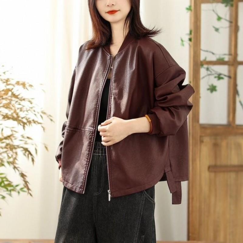 Chaqueta de béisbol con cremallera y cuello grande para mujer 2026 Mezcla de algodón Corte holgado Ropa de abrigo