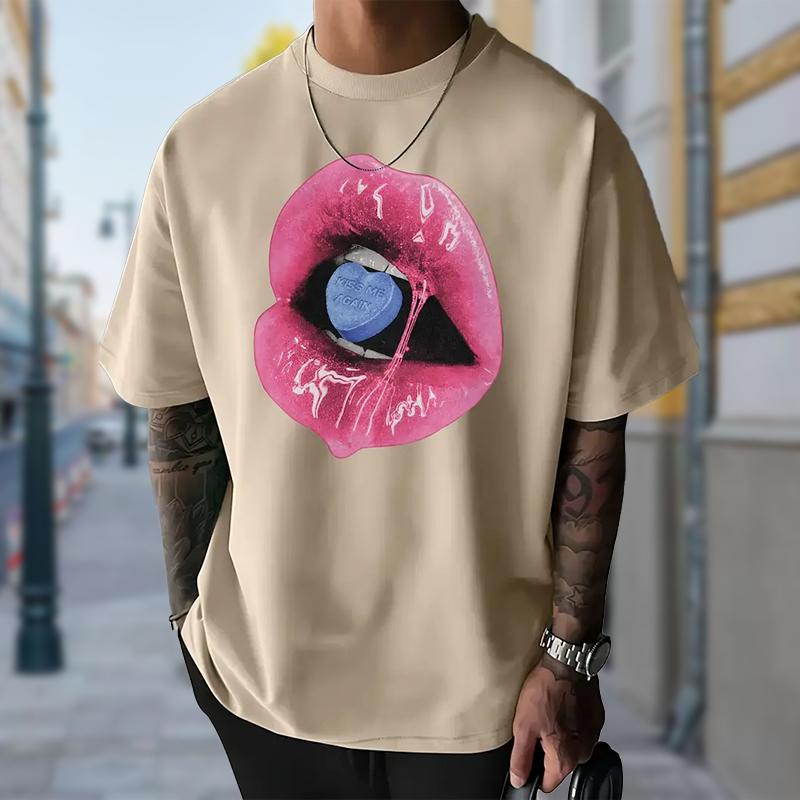 New Summer Men's Fashion T-shirt Personality Lip Printed Men's T-shirt Top