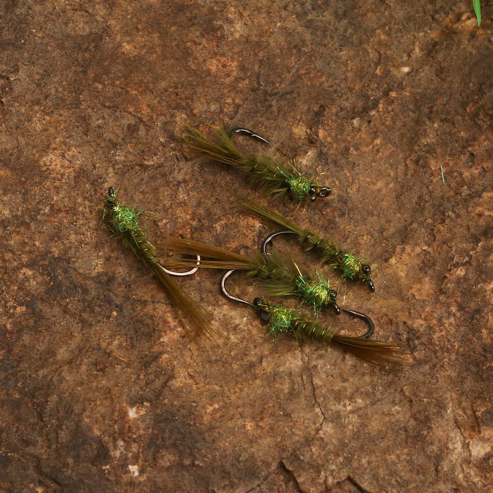 8PCS 12# Chainbead Eyes Flashback Marabou Damselfly Nymph Olive Hackle Nymphs