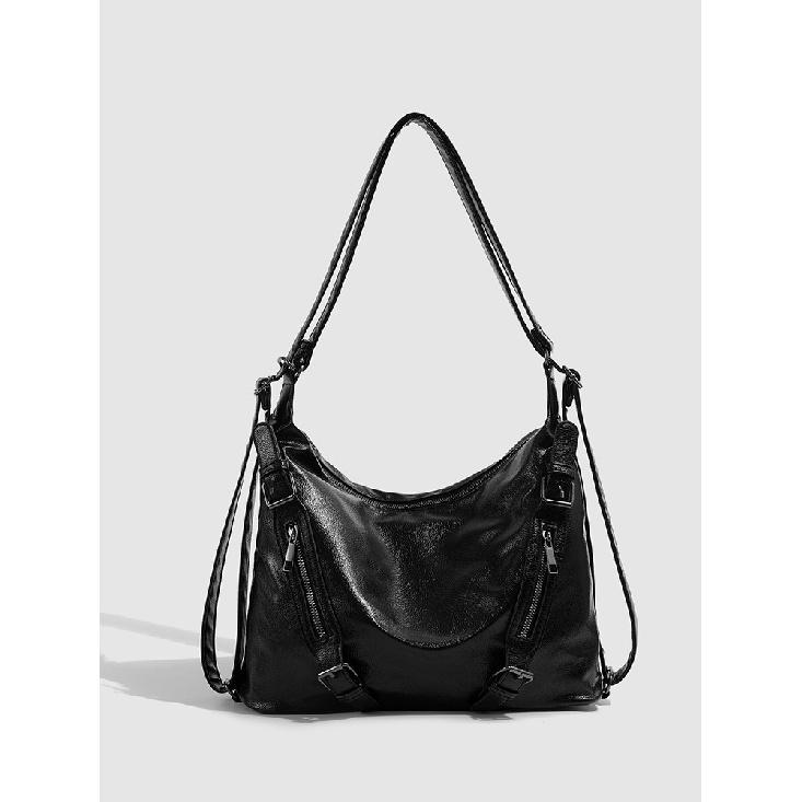 

Fashion Versatile Backpack Retro Soft Leather Large Capacity Backpack for Women 2025 New Commuter Single Shoulder Crossbody Tote Bag чорний