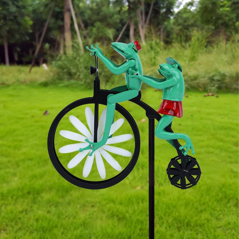 7pcs Spinning Front Wheel Garden Wind Spinner Iron Wind Spinner Frog Ornament Housewarming